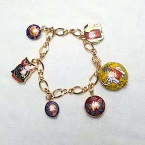 VINTAGE CLOISONNE Charm Bracelet 1/20 12K Gold Filled Indian Motif